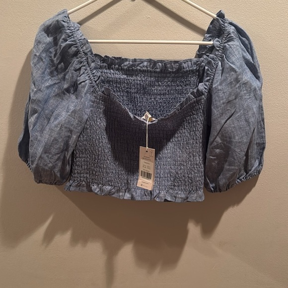 NWT Boden Carrie Light Blue Smocked Linen Blouse US10 - Picture 6 of 7